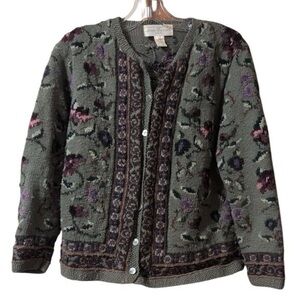Vintage Jones New York Sweater knitted long sleeve floral Cardigan button front